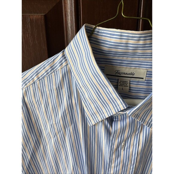 FACONNABLE short sleeve shirt,side pocket Size Large Blue/White/orange - Picture 2 of 6